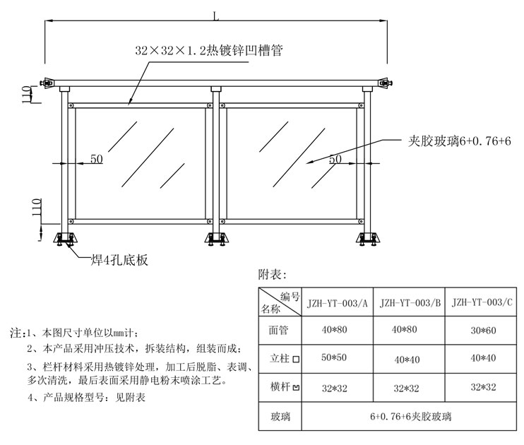 玻璃阳台栏杆技术参数